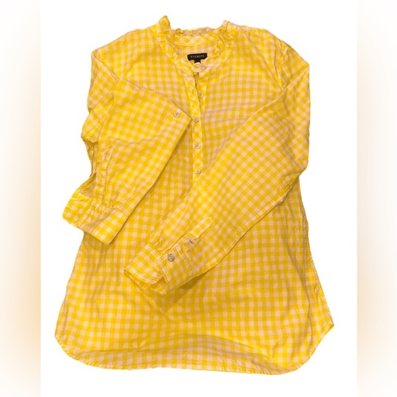 🌼 Talbots Yellow & White Gingham Ruffle Collar Button-Up | XS | 100% Cotton - Picture 1 of 5